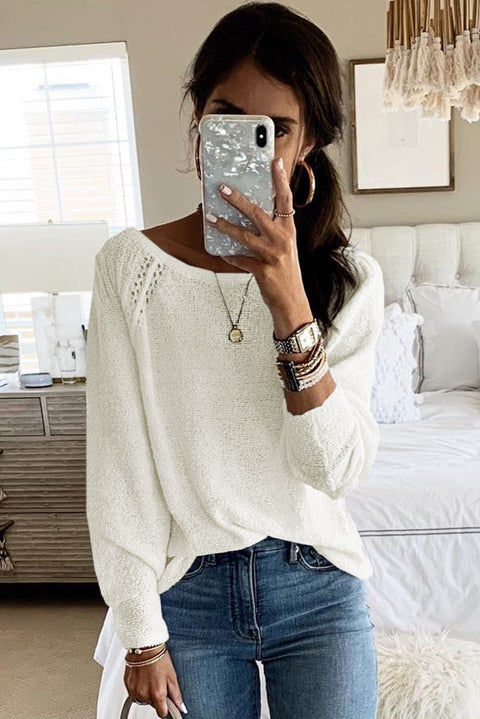 Brown Long Sleeve Cutout Shoulder Relaxed Sweater