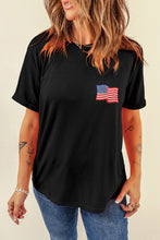 Black American Flag Embroidered Round Neck T Shirt