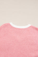 Pink Flower V Neck Dropped Shoulder Sweater