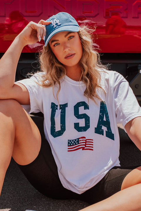 White USA Flag Graphic Oversized Tee