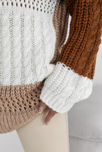 Khaki Mix Textured Knit Colorblock Patchwork Sweater