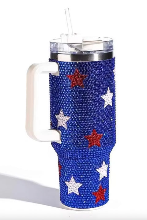 Dark Blue Star Shape Rhinestone Handle Large Vacuum Cup 40oz