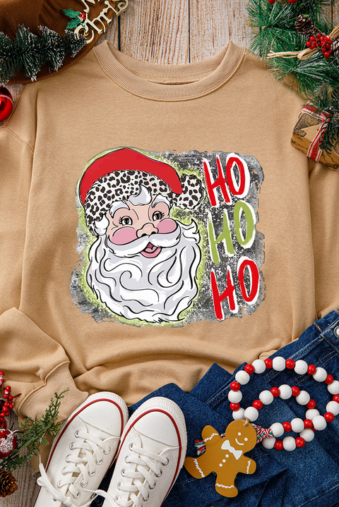 Khaki HOHOHO Santa Claus Drop Shoulder Christmas Sweatshirt