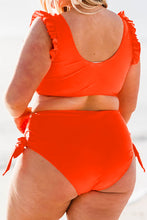 Orange Ruffled Trim Knotted High Waist Plus Size Bikini Set