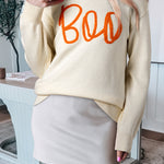 Apricot Boo Knitted Pattern Ribbed Edge Drop Shoulder Sweater