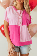 Pink Two Tone Half Buttons Collared T Shirt