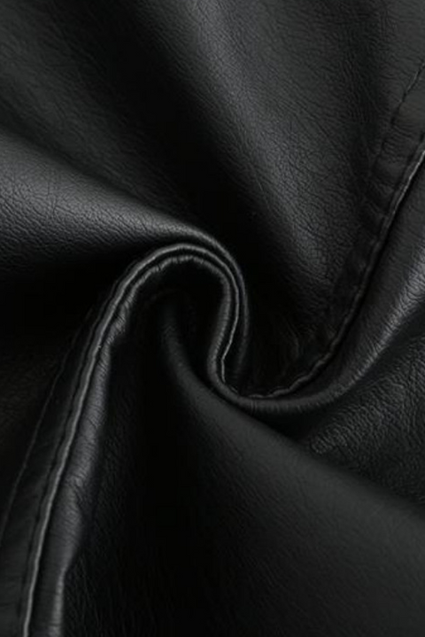 Black Quilted Detail Zip Leatherette Moto Jacket