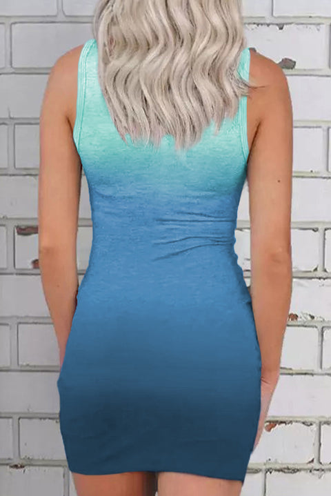 Sky Blue Hollow Out Wrap Tie Mini Dress