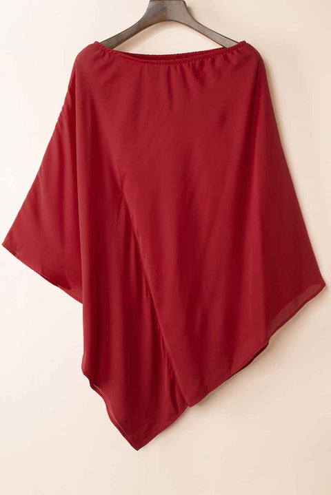 Red Solid Color One Shoulder Batwing Sleeve Mini Dress