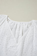 White Eyelet Embroidered V Neck Puff Sleeve Blouse