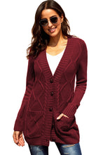 Burgundy Front Pocket and Buttons Closure Cardigan