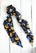 Bristol Black Halloween Pumpkin Face Printed Satin Scrunch Hair Tie