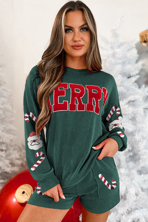 Evergreen Christmas Letter and Sequin Graphic Corded 2pcs Outfit