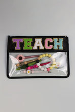 Black TEACH Glitter Chenille Clear PVC Makeup Bag