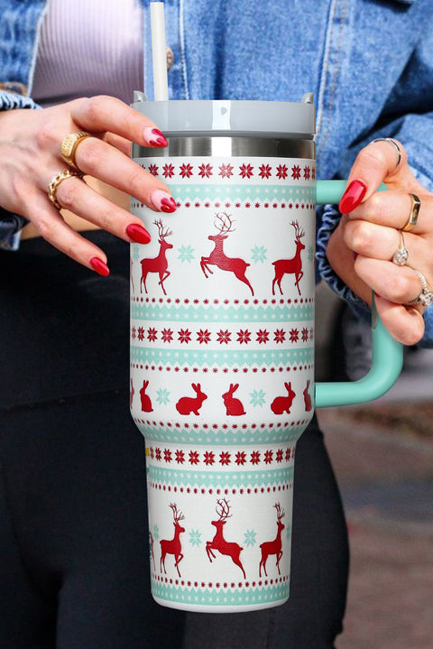 Iceland Blue Christmas Pattern Print Handled Stainless Steel Tumblers