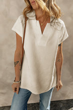 Apricot Textured V Neck Collared Short Sleeve Top