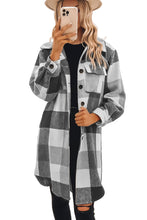 Khaki Plaid Button-Down Flap Pocket Long Shacket