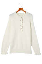 Beige Frill Trim Buttoned Knit Pullover Sweater