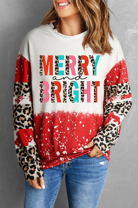 Red MERRY and BRIGHT Leopard Print Crew Neck Top