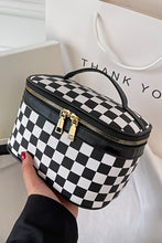 Black Checkered Zipper Large Cosmetic Bag with Handle