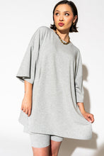 Light Grey Solid Color Loose Tunic Top and Slim Shorts Set