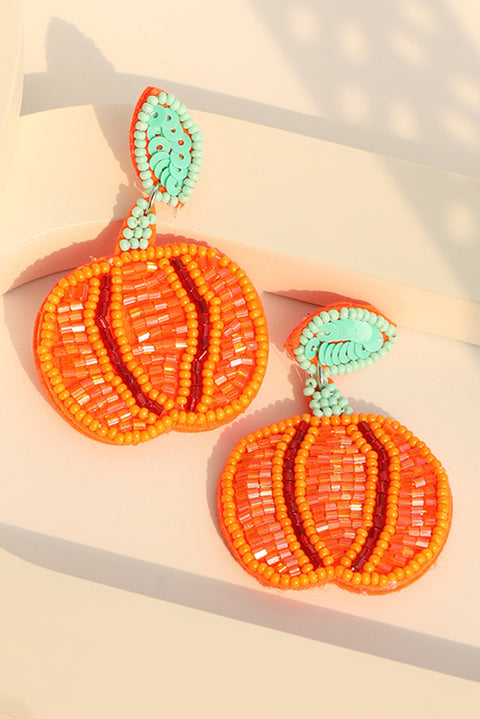 Orange Halloween Pumpkin Rice Beaded Drop Earrings