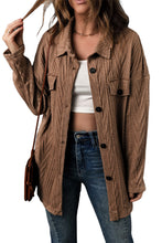 Khaki Oversize Textured Knit Button Front Shacket