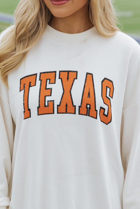 White TEXAS Graphic Drop Shoulder Crewneck Sweatshirt