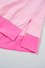 Pink Two Tone Half Buttons Collared T Shirt