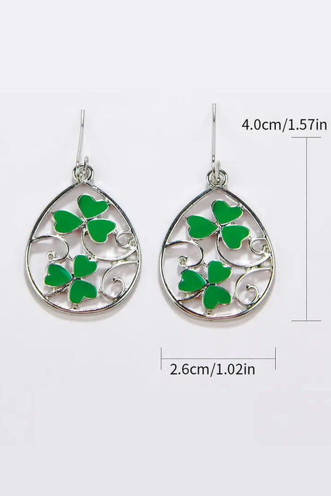 Silvery St. Patrick Clover Hollow Out Drop Earrings