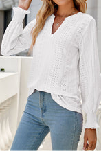 White Split Neck Textured Loose Blouse