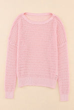 Knitted Eyelets Round Neck Long Sleeve Top