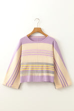 Purple Stripe Borderline Rib Knit Cuffed Dolman Sleeve Sweater