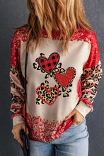 Red Leopard Heart Shaped Bleached Print Pullover Sweatshirt