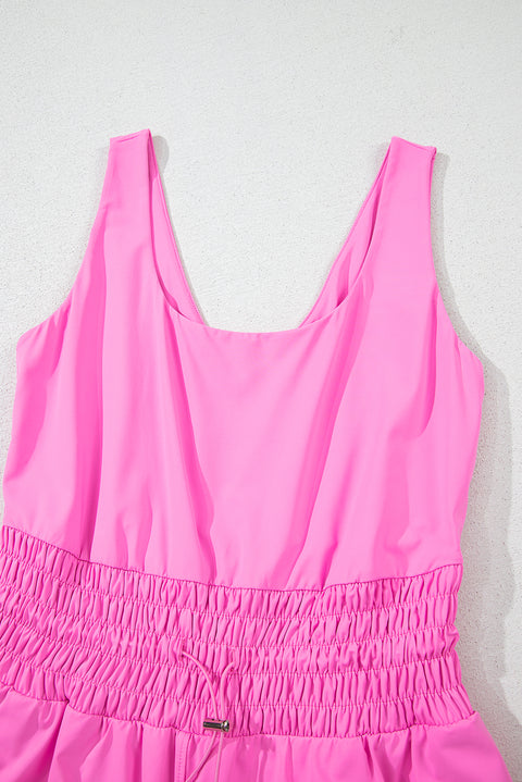 Sachet Pink Plain Sleeveless Loop Drawstring Cinched Waist Romper