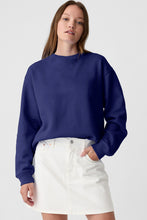 Navy Blue Plain Drop Shoulder Crewneck Pullover Sweatshirt