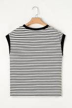 Black Stripe Chest Pocket Patch Round Neck Tank Top