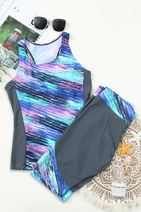 Sleeveless Top and Cropped Pants Two Piece Unitard Swimsuit