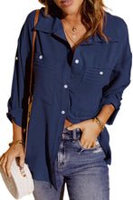 Solid Pocket Long Sleeve Button-up Shirt