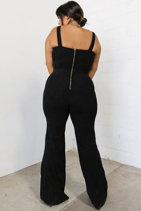 Sleeveless Buttoned Bodice Wide Leg Corduroy Jumpsuit