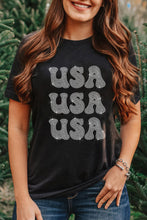 Black Rhinestone USA Graphic Crewneck T Shirt