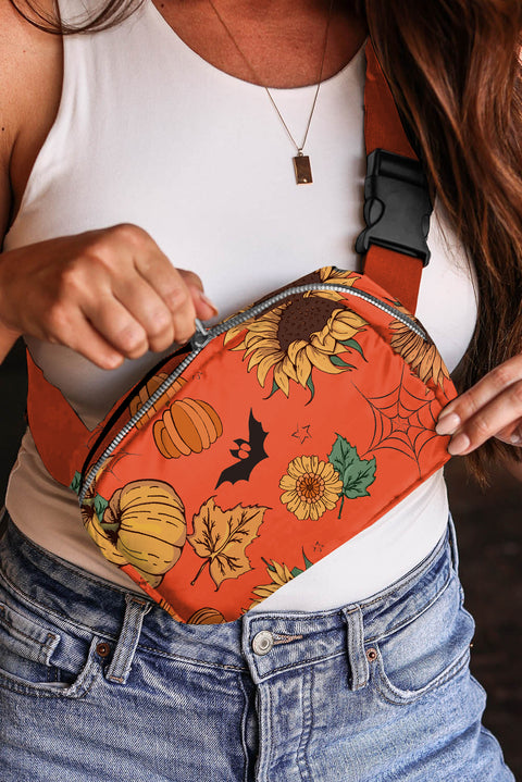 Bolso bandolera con gráfico de Halloween de girasol y calabaza naranja 