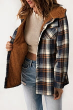 Blue Plaid Pattern Sherpa Lined Hooded Shacket