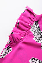 Rose Tiger Pattern Flutter Sleeve Crew Neck Blouse