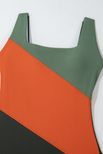 Duffel Green Color Block Padded Square Neck One Piece Swimsuit