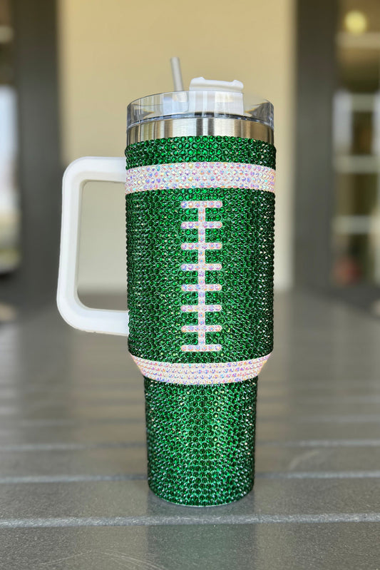 Dark Green Rhinestone Rugby Football Handle Vacuum Cup 40oz