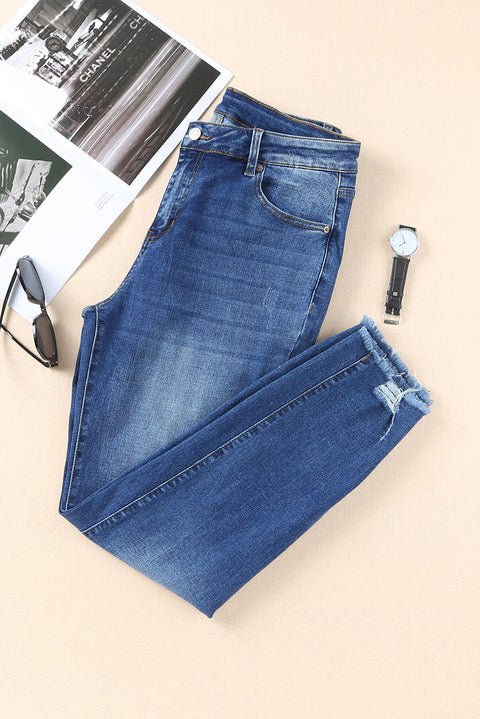 Raw Hem Ankle-length Skinny Jeans