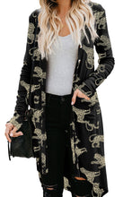 Black Printed Animal Print Ribbed Knit Cardigan