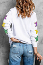 White Sequin queen of party Graphic Star Sleeve Pullover Sweatshirt