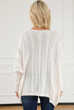 Beige Ribbed Hollow Knit Dolman Sleeve Sweater